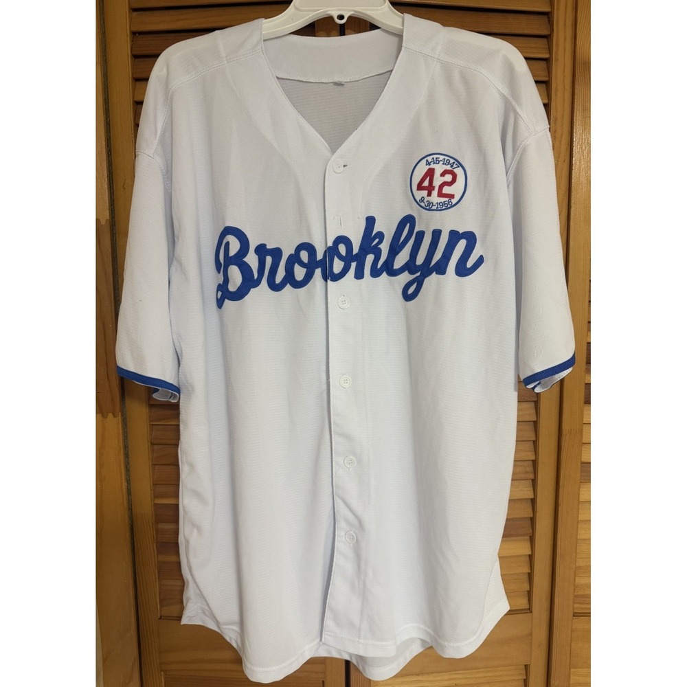 Jackie Robinson #42 Brooklyn Dodgers Tribute Baseball Jersey White Blue Adult XL